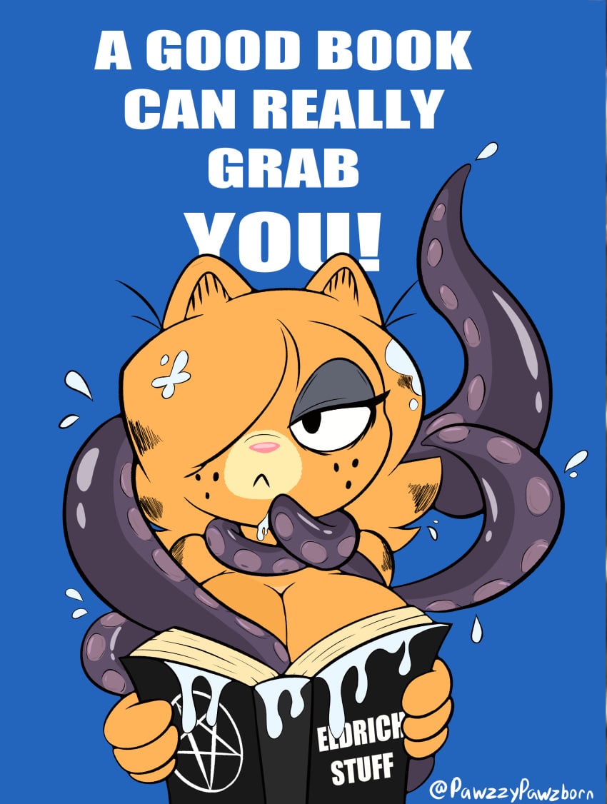 book breasts furry garfield_(series) gothfield hair_over_one_eye milk quote tentacle text