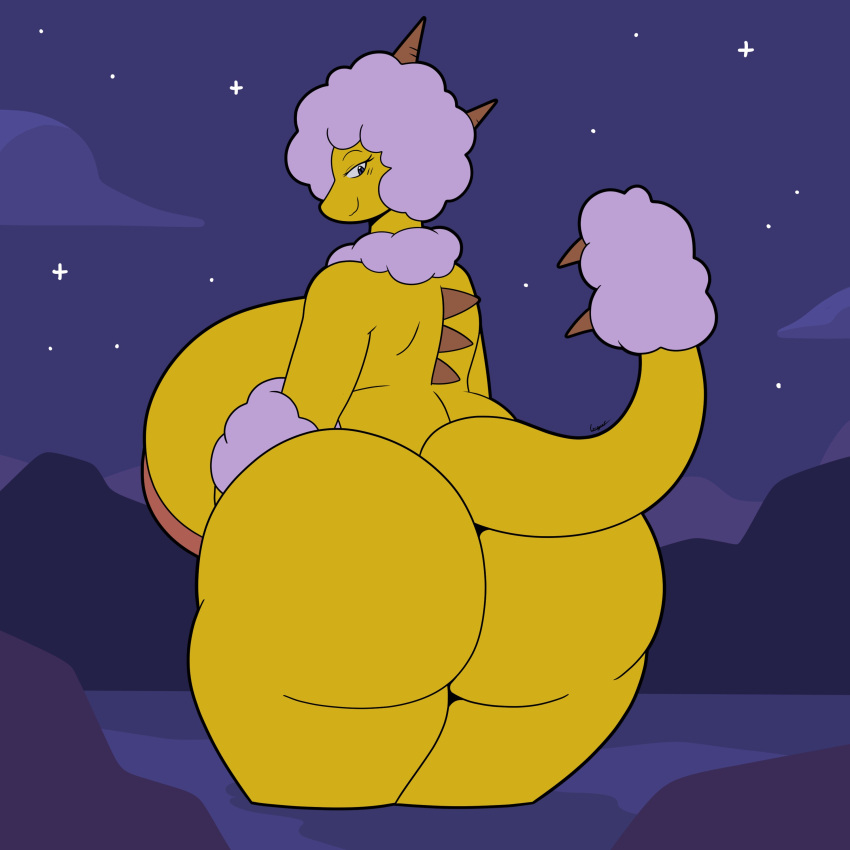 1:1 absurd_res anthro ass big_ass big_breasts big_butt breasts bubble_butt butt dorah_(gigar) dorahden dragon female hi_res huge_ass huge_butt night scalie yellow_body