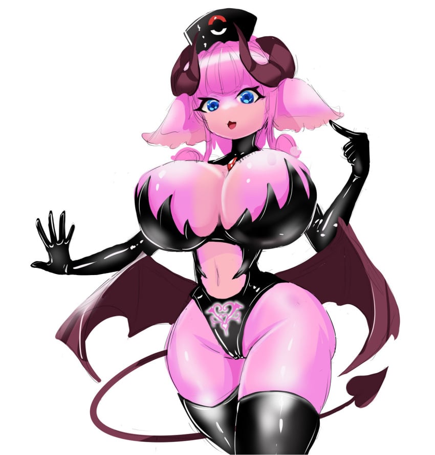 anthro audino bimbo bimboaudino bimbofication bimbovaporeon demon_horns demon_tail demon_wings female heal_slut healslut high_heels huge_ass huge_breasts navel pokémon_(species) pokemon succubus thick_thighs wide_hips