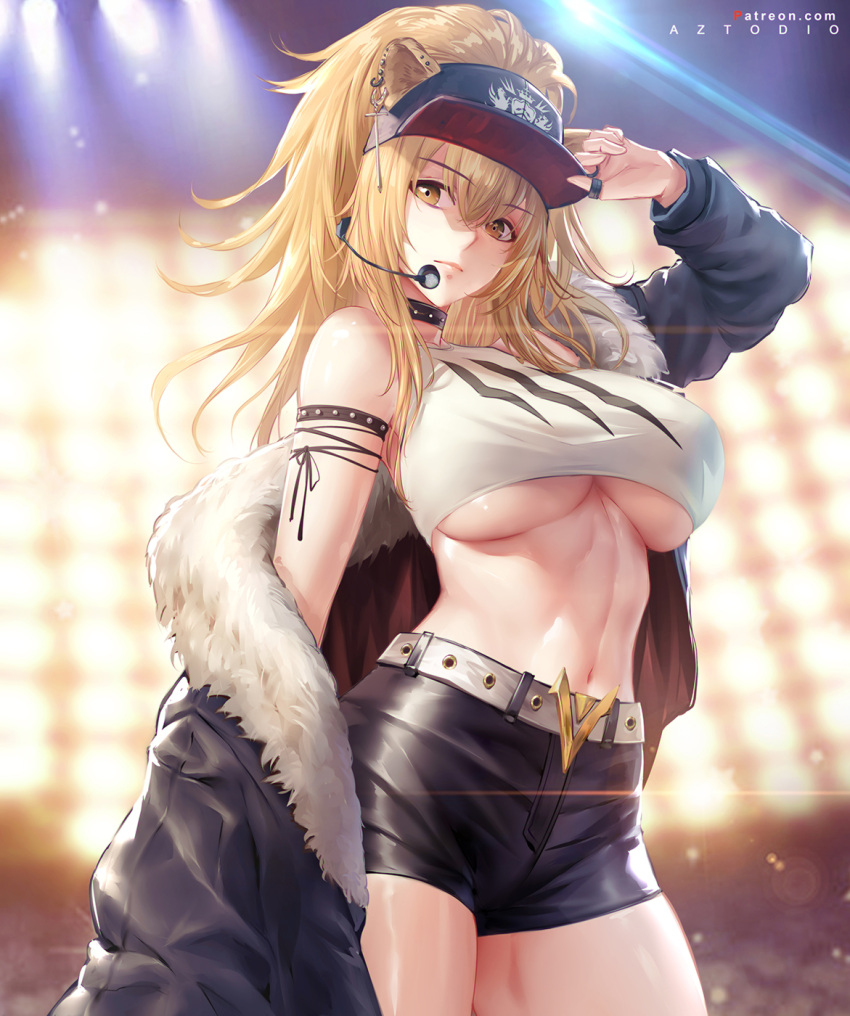 1girls arknights azto_dio big_breasts blonde_hair breasts bulge_through_clothing bulging_breasts curvaceous curvy_body curvy_female fit_female k/da_series latex_clothing league_of_legends looking_at_viewer milf original original_character ponytail siege_(arknights) solo_female solo_focus tagme voluptuous_female yellow_eyes