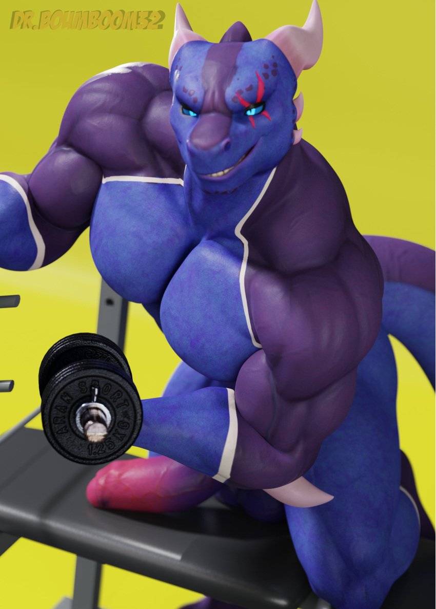 absurd_res anthro artist_name balls barazoku biceps big_muscles big_penis digital_media_(artwork) dragon drboumboom32 dumbbell erection exercise foreskin genitals hi_res horn huge_cock huge_muscles humanoid_genitalia humanoid_penis kneeling looking_at_viewer male male_focus male_only muscular muscular_anthro muscular_male non-mammal_balls nude pecs penis scales scalie selfie simple_background smile smirk solo solo_male standing teeth valorlynz wao_(e-zoid) weight_bench weightlifting weights workout yellow_background