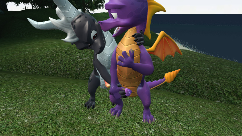 2boys activision anthro anthro_only dark_body dark_spyro dragon drakeledragon duo erection escape feral genitals hand_on_hand hand_on_penis male male/male male_only membrane_(anatomy) membranous_wings multiple_boys penis purple_body purple_eyes purple_penis red_eyes red_penis running smile spyro spyro_the_dragon stuck touching_penis trapped video_games wings