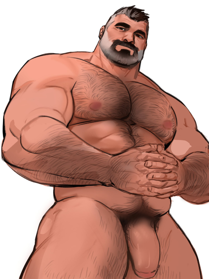 1boy bara beard bearded big_arms chest_hair daddy dilf dopq facial_hair gay hairy hairy_chest large_pectorals male male_only muscle muscles muscular muscular_arms naked nipples old_man pecs pectorals penis penis_out solo white_hair