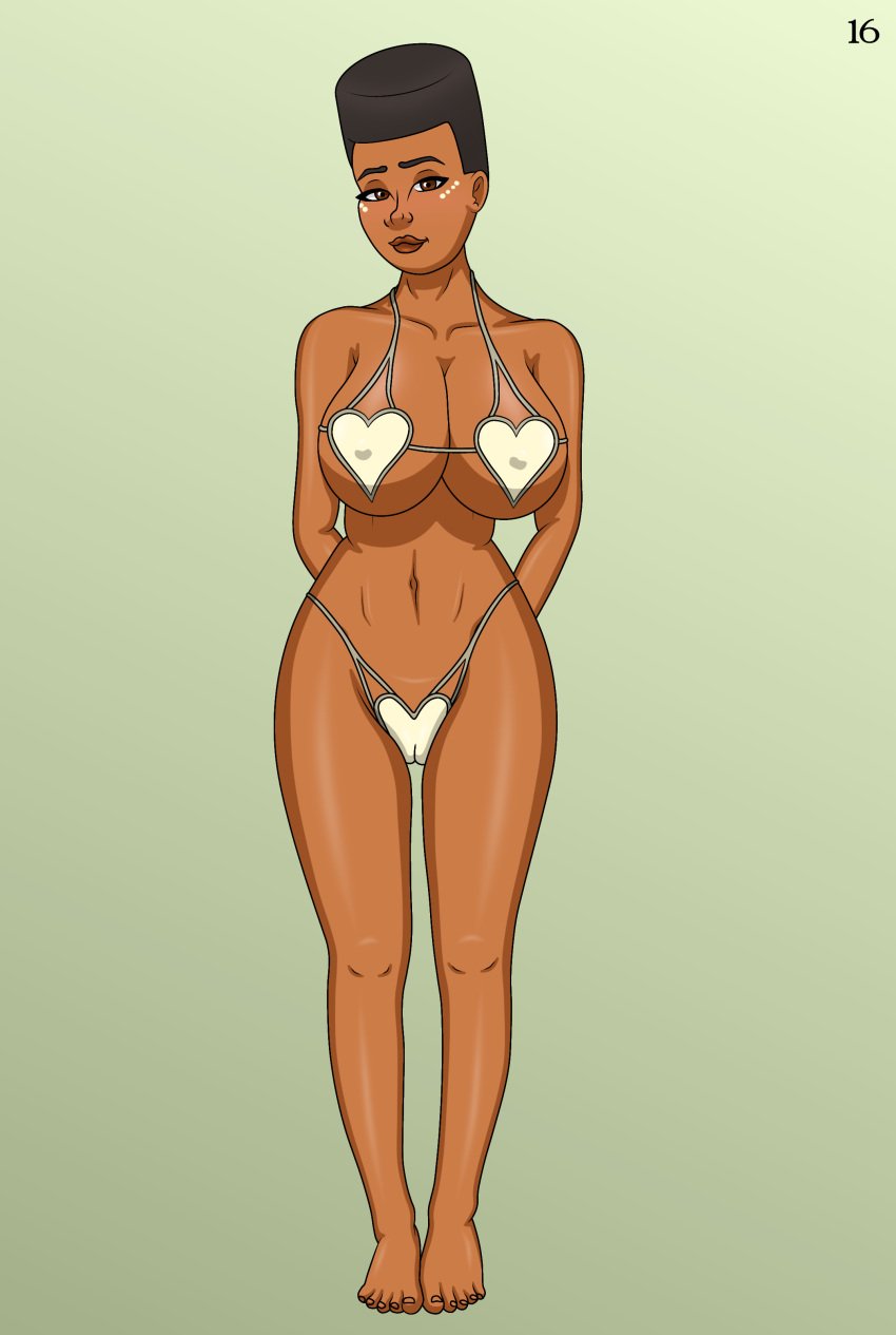 2023 big_breasts bra breasts_bigger_than_head cameltoe clash_(series) clash_royale clothed clothed_female clothing comic dark_skin dark_skinned_female female female_only hands_on_hips helmet huge_breasts looking_at_viewer nude_pose_book page_16 page_number ram_rider_(clash_royale) shiny shiny_skin solo solo_female supercell thong zzerotic