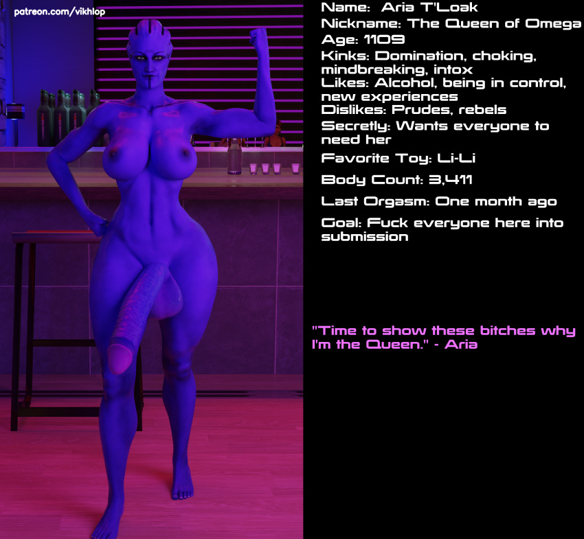 3d aria_t'loak asari asari_futanari big_breasts big_hips big_penis comic_page english english_text futanari mass_effect muscular_futanari penis solo solo_futa vikhlop