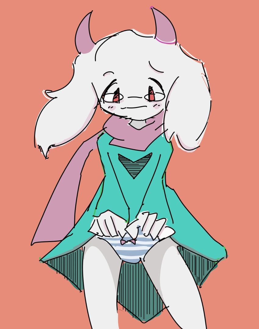 1boys anthro blush boss_monster bottomwear bovid caprine clothed clothing deltarune eyewear fur genderswap_(mtf) glasses goat goathamcity green_clothing hi_res mammal mtf_crossgender panties pants panty partially_clothed ralsei robe robe_lift round_glasses rule_63 scarf skirt_lift smile solo undertale undertale_(series) white_body white_fur