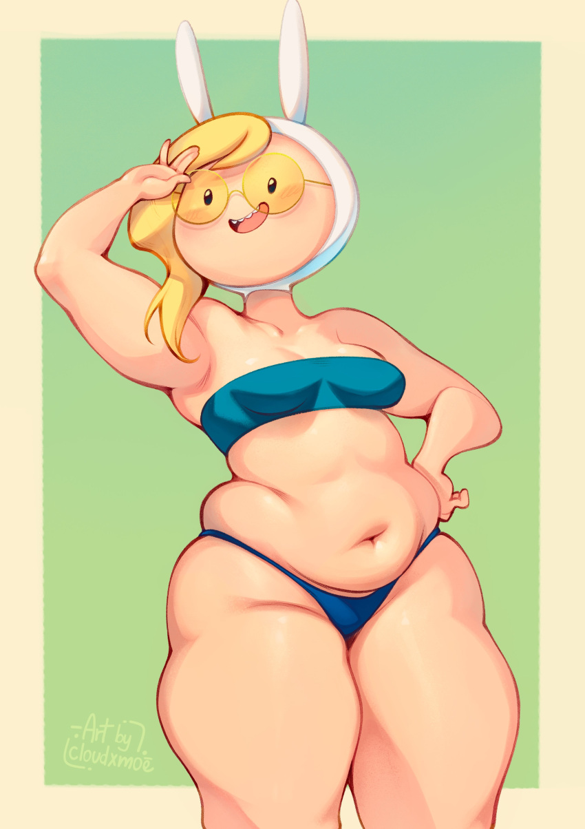 adventure_time adventure_time:_fionna_&_cake belly blonde_hair chubby chubby_female clothing cloudxmoe female female_focus fionna_and_cake fionna_the_human_girl human long_hair pale_skin tubetop