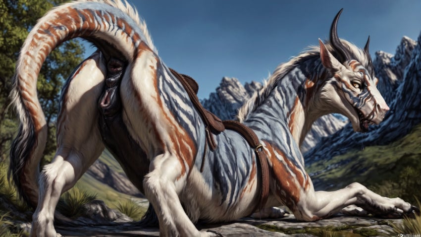 1girls ai_generated anthro dinosaur equine_genitalia equine_pussy female female_focus female_monster female_only interspecies solo