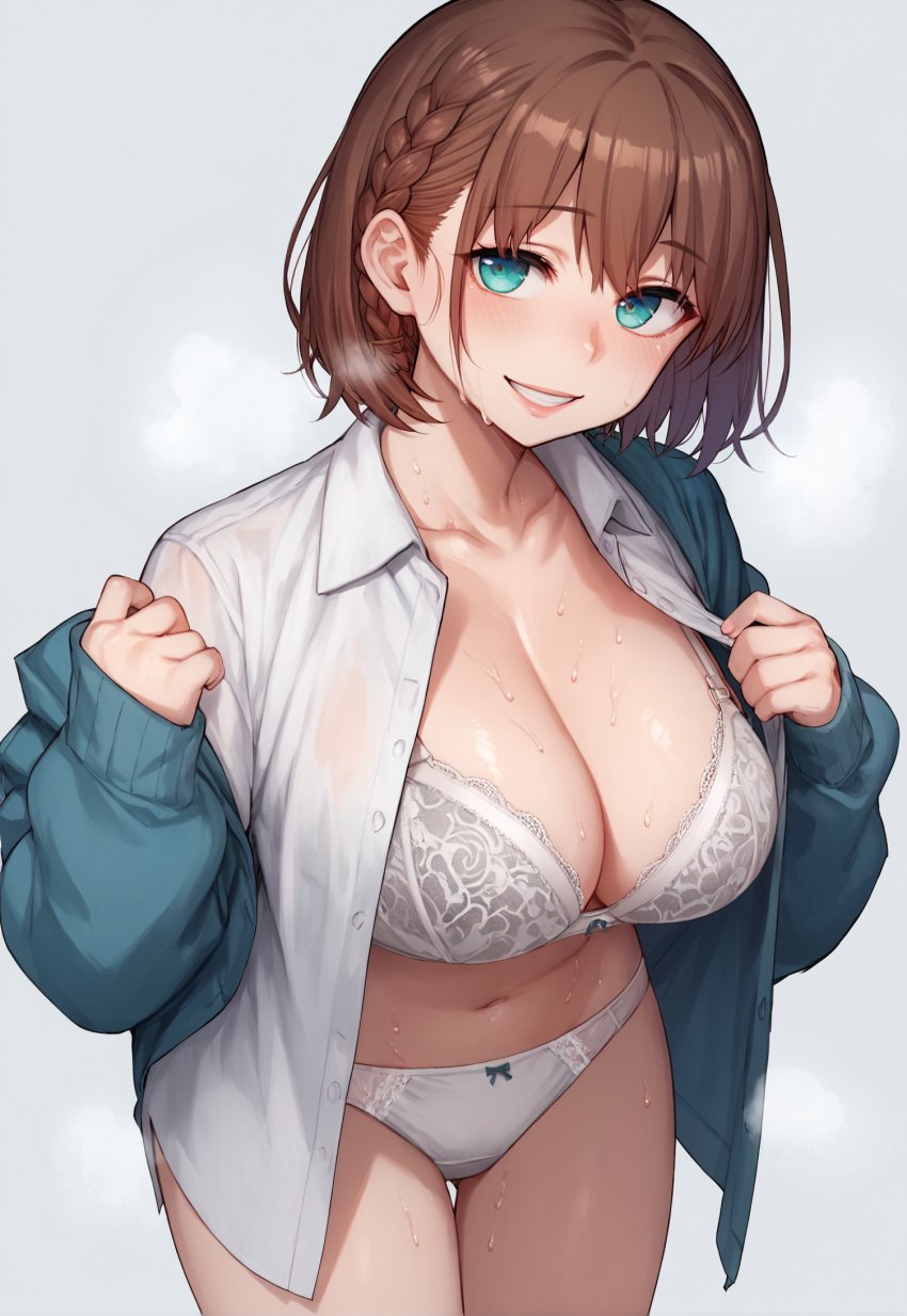 ai-chan_(tawawa) ai_generated big_breasts getsuyoubi_no_tawawa lilianaa short_hair stable_diffusion steam sweat uniform