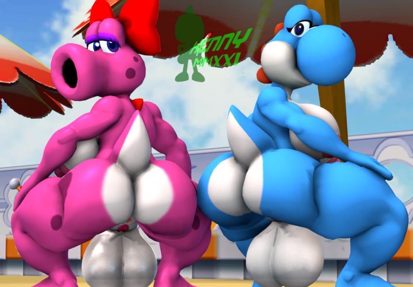 2futas 3d 3d_(artwork) anus artist_name ass back balls barefoot big_ass big_balls big_breasts big_butt big_thighs birdo blue_eyes blue_skin blue_sky bow breasts broly_culo butt cloud colored_skin completely_nude day duo english_text eyeshadow from_behind furry furry_female futa_only futanari genderswap genderswap_(mtf) hairbow kennyb0mber_(artist) light_blue_yoshi looking_back makeup mario_(series) multicolored_skin multiple_girls nintendo nude open_mouth outdoors personification pink_skin presenting purple_eyes purple_eyeshadow pussy red_bow shiny_skin signature sky spread_legs squatting standing tail testicles thick_thighs thighs tree two-tone_skin uncensored yoshi