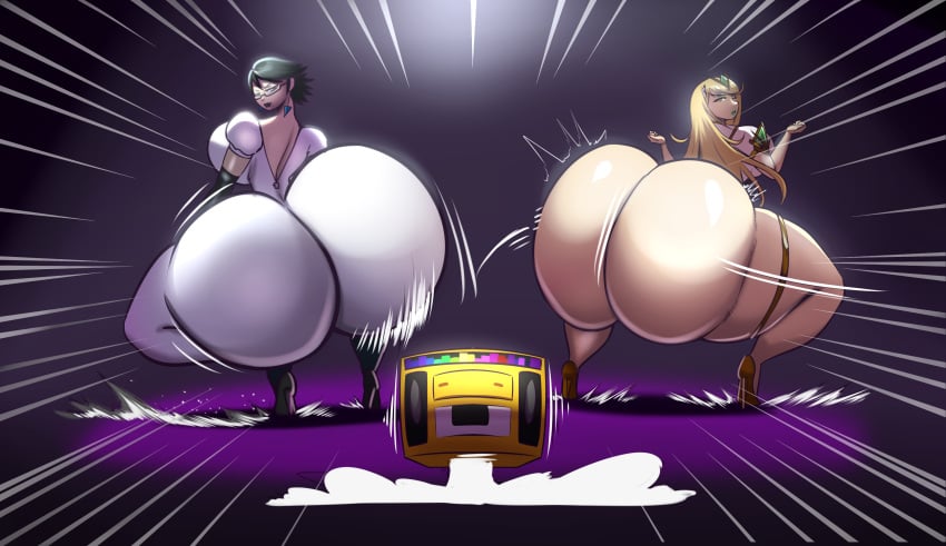 2girls ass ass_clapping ass_in_dress ass_shake bayonetta bayonetta_(character) big_ass black_hair blonde_hair bottom_heavy bouncing_ass bubble_butt clapping_cheeks clothing commission crossover crouching dress fat_ass female female_only gold_boombox_(prevence) heels huge_ass large_ass massive_ass motion_lines mythra png schnauzercito shaking_ass shoes squatting super_smash_bros. thick_ass thick_thighs thunder_thighs twerking twerkoff wide_hips witch xenoblade_(series)
