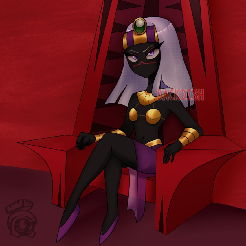 alien alien_girl alien_humanoid black_body dackdish duck_dodgers female female_only looney_tunes martian martian_(duck_dodgers) purple_shoes queen_tyr&#039;ahnee throne throne_room warner_brothers white_hair