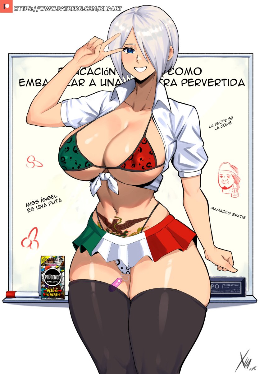 angel_(kof) commission flag_print gyaru huge_thighs king_of_fighters mexican mexican_female mexican_flag self_upload spanish_text thick_thighs xhaart