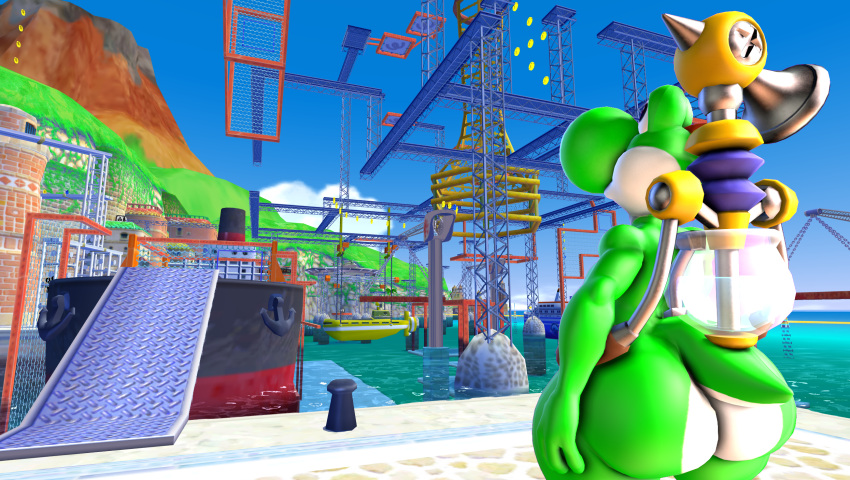 1boy 3d 3d_(artwork) anthro ass back back_view big_ass big_butt butt curvy_figure daemont92 dat_ass digital_media_(artwork) dinosaur fludd green_skin hi_res looking_up male male_only mario_(series) nintendo nude reptile scalie solo source_filmmaker super_mario_sunshine tail thick thick_ass thick_butt thick_hips thick_thighs video_games voluptuous wide_hips yoshi