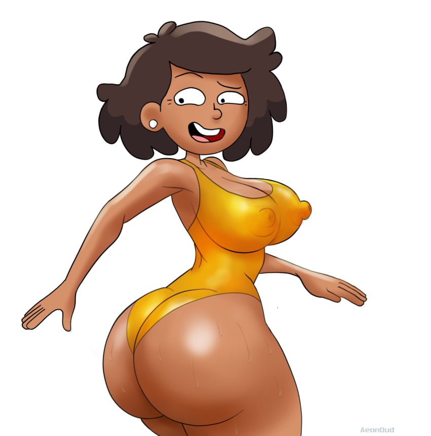 1girls aeondud alternate_version_available amphibia big_breasts brown_hair dark-skinned_female dark_skin disney disney_channel disney_xd female female_focus female_only mature_female milf mother mrs._boonchuy nipples oum_boonchuy smooth_skin swimsuit