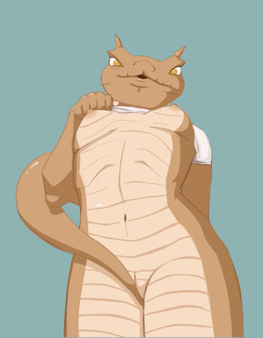 brown brown_tail desert_viper horned_desert_viper horned_viper lifting_clothing lifting_shirt looking_at_viewer looking_down oc pussy scalie scalie_humanoid scalie_tail snake snake_girl snake_humanoid tail tease teasing teasing_pussy teasing_viewer teasing_with_tail vatna