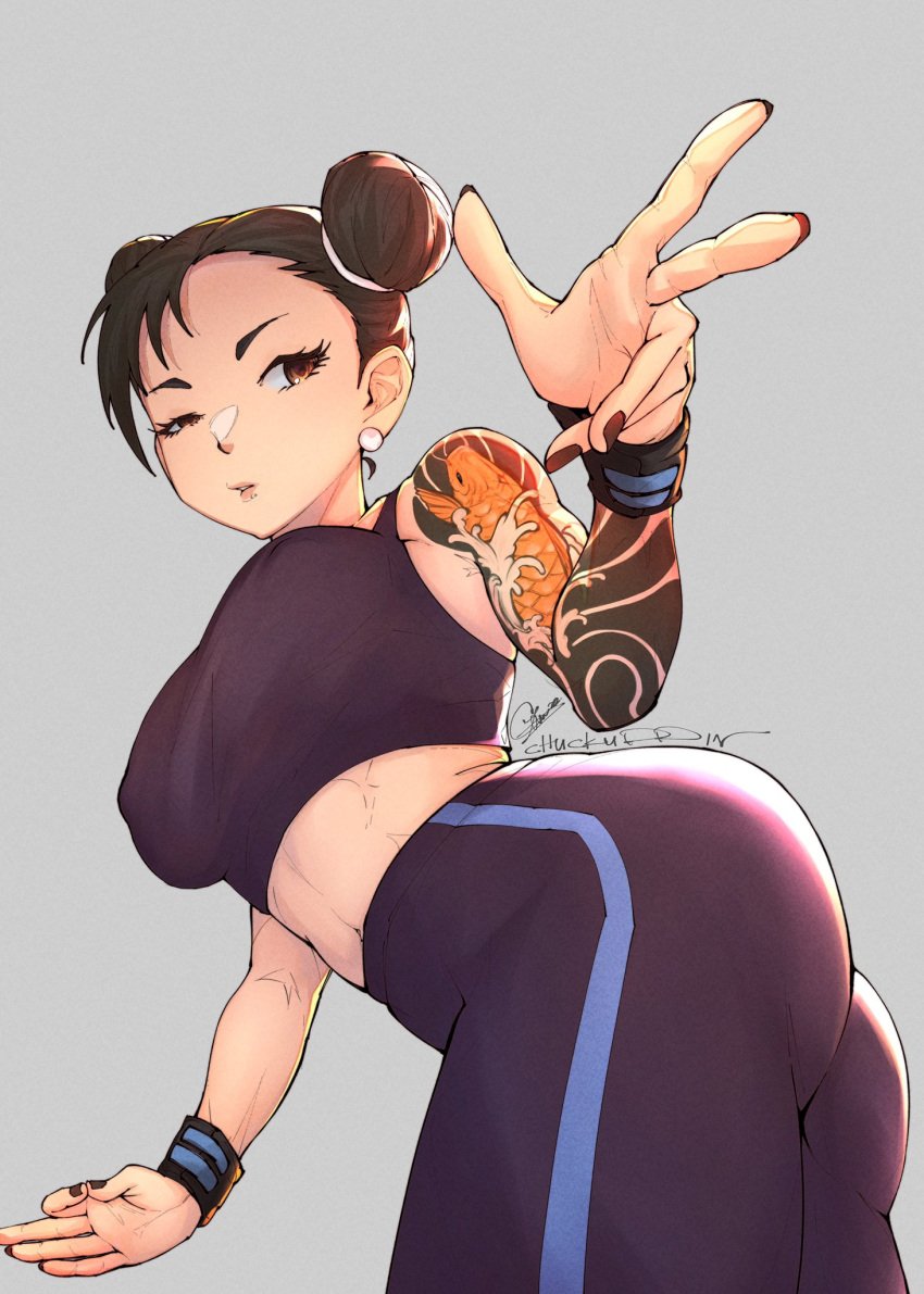 1girls arm_band armband artist_request asian asian_female ass big_ass big_breasts big_butt breasts brown_hair brunette butt chinese chuckuddin chun-li earrings female female_only fully_clothed hair_bun hair_buns hand_band handband large_ass large_breasts lips martial_artist midriff nails nipple_bulge painted_nails solo sports_bra sportswear street_fighter tagme tagme_(artist) tattoo tattooed_arm thick thick_ass thick_thighs thighs