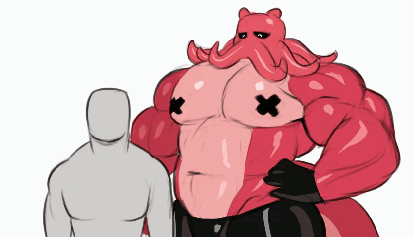 2d abs animated anthro big_muscles big_pecs bouncing_pecs cephalopod clothed clothing coleoid cutie_mark dirtymache duo gif hasbro heart holding_partner huge_muscles human human_on_anthro interspecies larger_anthro larger_male mache male male/male mammal marine mollusk muscular muscular_anthro muscular_male my_little_pony navel octopodiform octopus pec_play pec_smothering pecs red_body short_playtime size_difference smaller_human smaller_male tentacle tentacle_grab tentacle_maw topless topless_male x_pasties