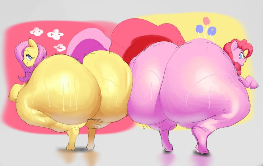 2girls ass big_ass bodily_fluids cutie_mark earth_pony equid equine female feral feral_only fluttershy_(mlp) friendship_is_magic hasbro hooves horse huge_ass mammal motylek my_little_pony pegasus pinkie_pie_(mlp) pony sweat tail