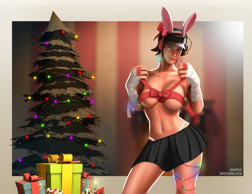 1girls 3d 3d_(artwork) 3d_background 5_fingers artist_name bare_arms bare_legs bare_shoulders belly belly_button biting_lip biting_own_lip black_cap black_skirt blue_eyes breadblack breasts brown_hair bunny_ears cap christmas christmas_lights christmas_tree collarbone curvaceous curvy curvy_female curvy_figure eyes_open female female_focus female_only femscout genderswap genderswap_(mtf) hands_up headgear headphones headset holding_object hourglass_figure human legs_apart light-skinned_female light_skin lipstick looking_at_viewer medium_breasts navel no_bra no_visible_genitalia no_visible_nipples open_eyes ponytail present_box red_ribbon ribbon ribbon_bondage rule_63 scout_(team_fortress_2) seductive seductive_look short_skirt skirt solo solo_female solo_focus standing stomach team_fortress_2 teeth teeth_showing teeth_visible tf2 thong thong_above_skirt thong_straps valve wall wall_(structure) wallpaper_(decoration) white_border white_light white_thong wrappings