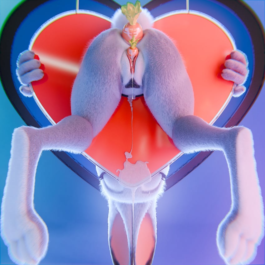 1:1 3d_(artwork) after_sex anthro ass bodily_fluids carrot carrot_in_ass carrot_in_pussy cum cum_drip cum_in_pussy cum_inside digital_media_(artwork) disney dripping feet female food fur genital_fluids genitals grey_body grey_fur heart hi_res holidays judy_hopps lagomorph leporid long_ears mammal plant pochemu pussy rabbit rear_view rodent solo valentine's_day vegetable zootopia