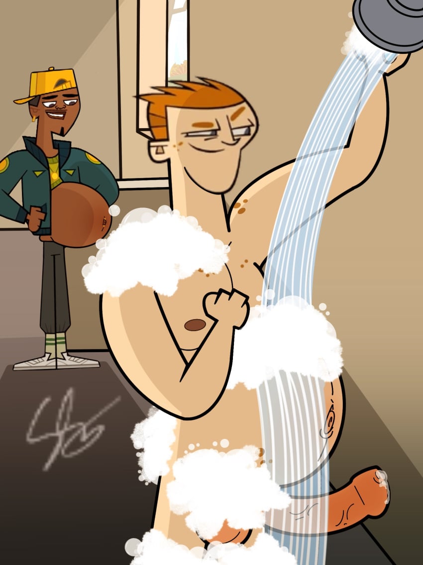 bathhouse big_cock big_penis damien_(tdi) hard_cock hard_on mpreg pregnant_male scott_(tdi) shower showering soap_bubbles suds thestarry900 total_drama_(series) total_drama_island voyeur