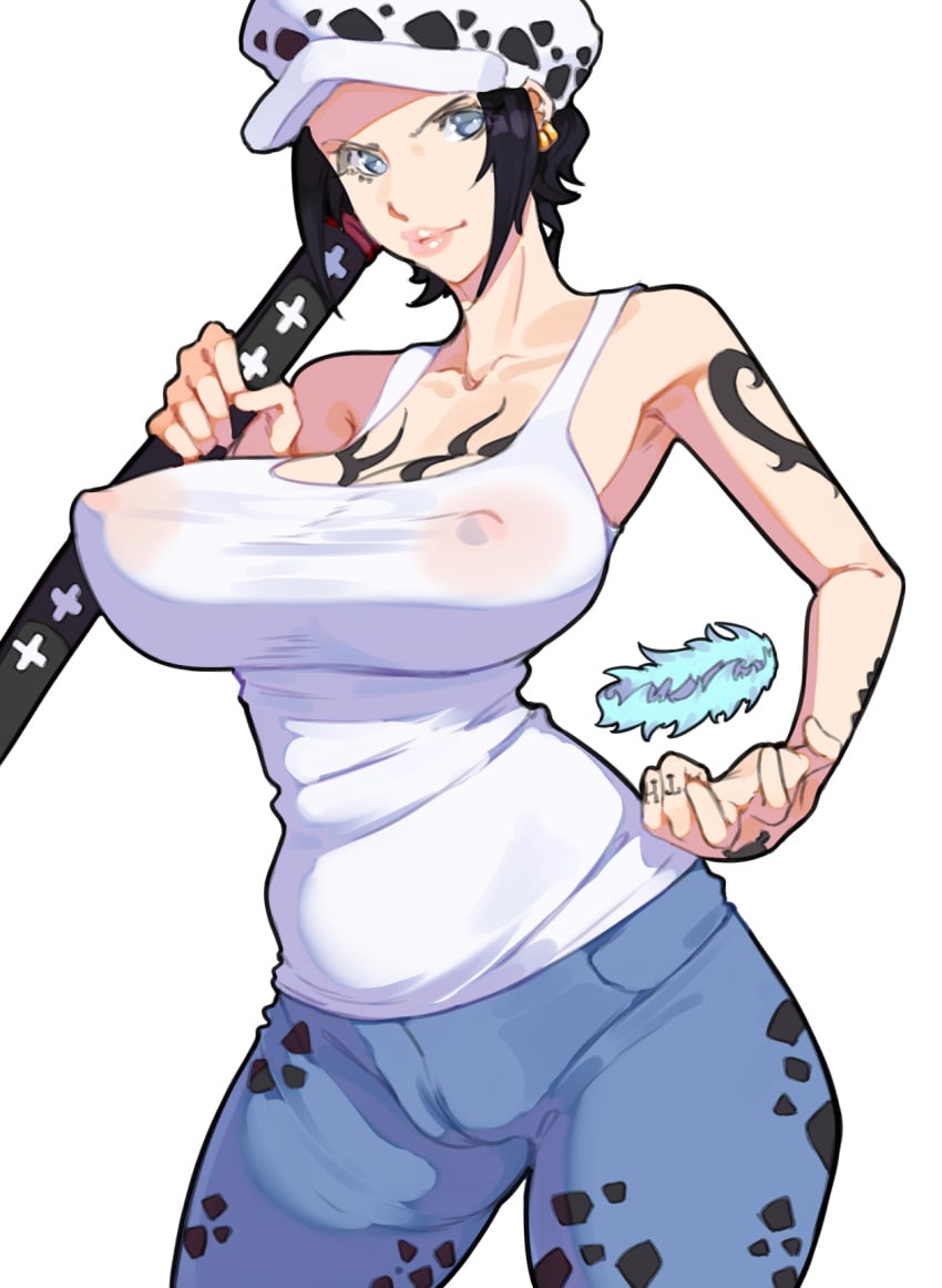 1girls 47_hard akuma_no_mi bare_arms bare_shoulders big_breasts black_hair canon_genderswap clothed clothing color female female_focus female_only genderswap_(mtf) grey_eyes hi_res large_breasts light-skinned_female light_skin looking_at_viewer nipples_visible_through_clothing no_bra one_piece ope_ope_no_mi pussy_visible_through_clothes rule_63 shiku_shiku_no_mi short_hair shounen_jump solo solo_female sword tagme tattoo thick_thighs trafalgar_law trafalgar_law_(female) wet_shirt