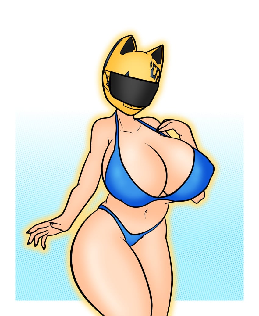 bikini bikini_bottom bikini_top blue_bikini cat_ears catsuit celty_sturluson dullahan durarara!! helmet huge_breasts