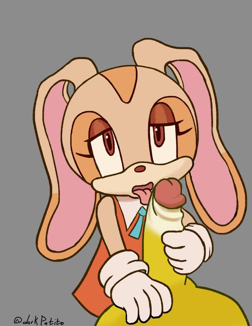 1boy 1girls brown_eyes cream_the_rabbit cub darkpatito erection fellatio furry furry_female gloves gray_background licking_penis looking_back miles_tails_prower penis red_dress sega simple_background sonic_(series) sonic_team sonic_the_hedgehog_(series) tails tails_the_fox