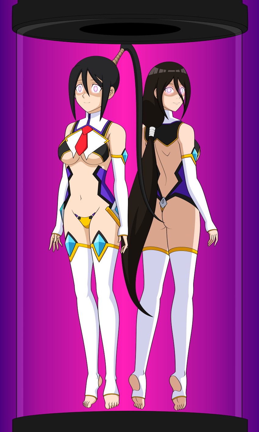 alternate_costume ass barefoot black_hair blazblue female_only femsub fingerless_gloves floating gloves glowing_eyes happy_trance hypnosis hyuuga_hanabi jimryu leggings long_hair looking_at_viewer mind_control nakatsukasa_tsubaki naruto naruto_(series) opera_gloves pink_eyes ponytail robotization smile soul_eater stasis_tank tech_control tie tsubaki_nakatsukasa underboob