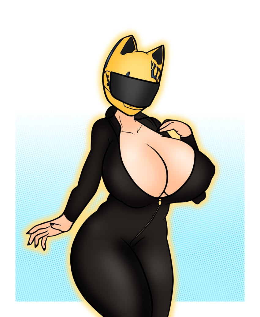 cat_ears catsuit celty_sturluson dullahan durarara!! helmet huge_breasts latex latex_bodysuit latex_suit motorcycle_helmet nail_polish nails