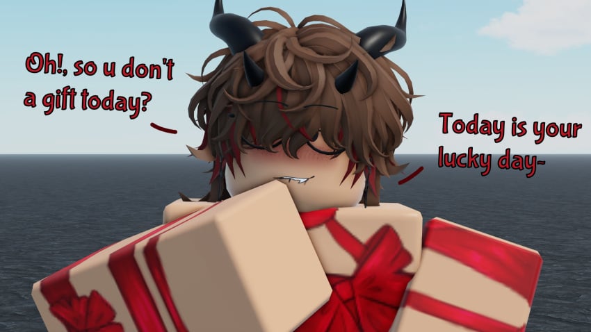 1boy 3d brown_hair dialogue english_text femboy horns lau_(lauxdmn) lauxdmn red_ribbons ribbons roblox robloxian solo solo_male tagme text twink valentine's_day