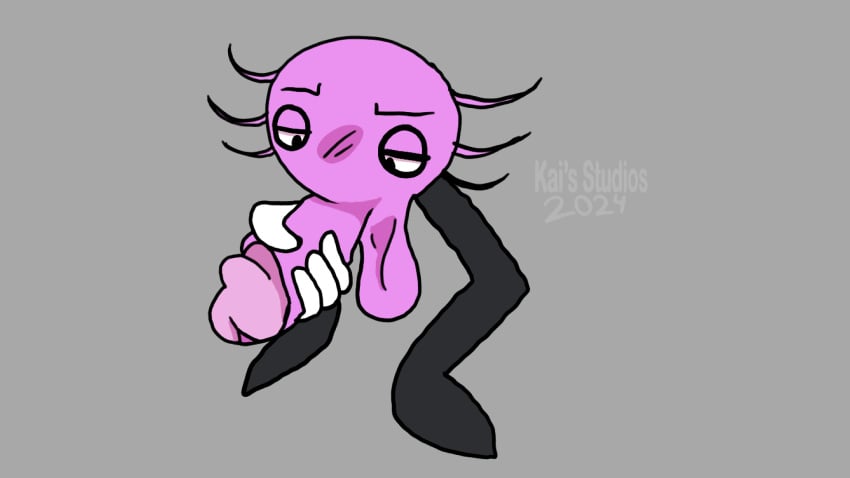 2024 2d_animation animated axolotl axolotl_humanoid foreskin foreskin_pull furry kais_studios kinito kinitopet low_hanging_balls male_only pink_body toony