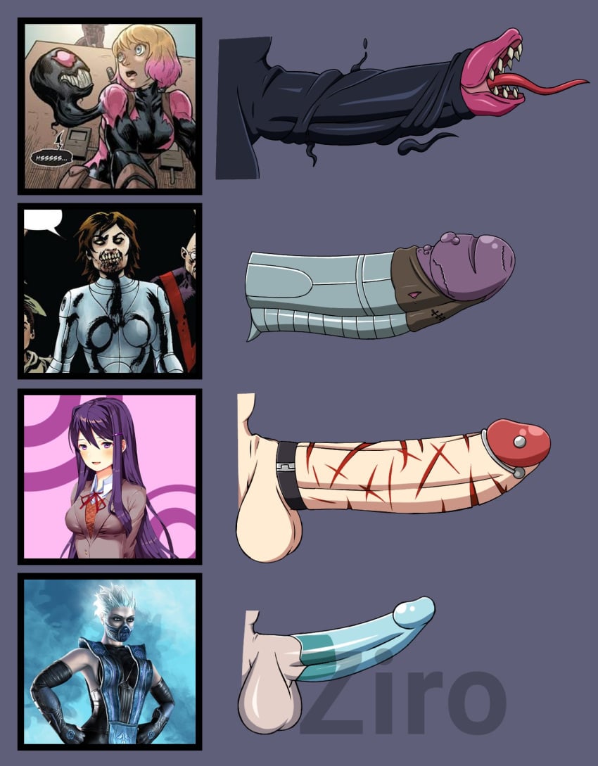 2d artist_name balls big_penis blonde_hair blush crossover doki_doki_literature_club erection frost_(mortal_kombat) futa_only futanari genital_piercing genitals genitalwear grey_background group gwen_poole gwenpool gwenpool_(series) gynomorph hair hi_res highlights_(coloring) human humanoid intersex janet_van_dyne long_hair mammal marvel marvel_comics marvel_zombies monster monster_girl mortal_kombat nightmare_waifu pale_skin penis penis_piercing penis_size_chart penis_size_difference piercing pink_highlights purple_eyes purple_hair scar short_hair simple_background symbiote undead video_games visual_novel wasp_(earth-2149) wasp_(marvel) yuri_(doki_doki_literature_club) ziroverse zombie