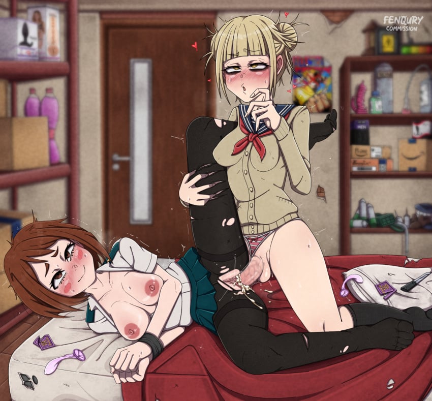 1futa 1girls areolae bangs black_socks blonde_hair breasts brown_eyes brown_hair clothed clothing cum cum_in_pussy cum_inside duo ejaculation erection female fenqury futa_on_female futanari himiko_toga human knee_socks kneehighs kneesocks light-skinned_female light-skinned_futanari light_skin medium_breasts mostly_clothed my_hero_academia nipples ochahimi ochako_uraraka orgasm panties panties_aside partially_clothed penis pleasure_face pussy pussy_juice ripped_clothing school_uniform sex socks thighs togaraka torn_clothes twin_buns used_condom vagina vaginal_penetration vaginal_sex yellow_eyes