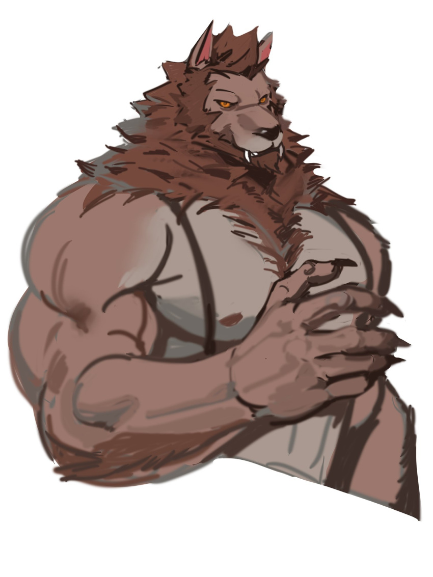 1boy anthro arm_hair bara beard bearded big_arms claws dopq facial_hair fangs furry hairy hairy_arms large_pectorals logan_(lustful_desires) lustful_desires male male_only muscle muscles muscular muscular_arms nipples pecs pectorals werewolf wolf