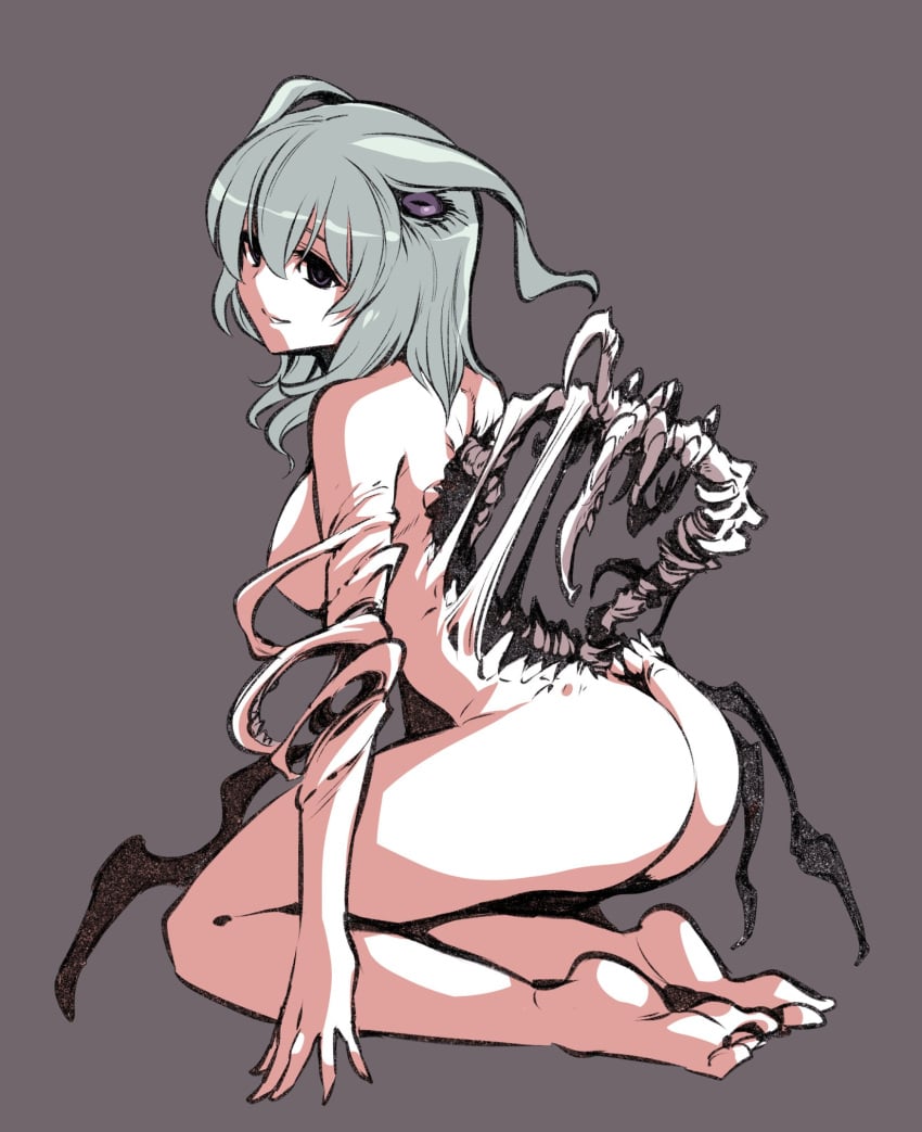 1girls 2022 4_eyes antenna_hair ass big_ass black_eyes body_horror bone breasts devil's_hand_(ishiyumi) empty_eyes feet female female_only full_body grey_background grey_hair hair_between_eyes horror ishiyumi kneeling looking_at_viewer looking_back medium_breasts monster_girl multi_eye multi_mouth nude original purple_sclera shaded_face sharp_teeth simple_background slit_pupils smile soles solo teeth thick_thighs thighs toes