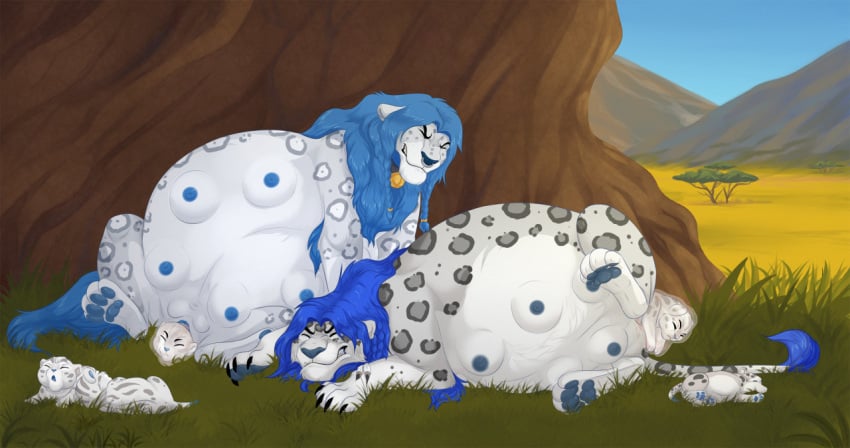 anthro birth birthing_pains blue_hair breasts cuntboy duo felid girrominox hair hybrid intersex leopard lion malaika malaika4 male male_pregnancy mammal mpreg multi_breast pantherine pregnant pregnant_cuntboy pregnant_male pussy zuberi zuberi_khaldun