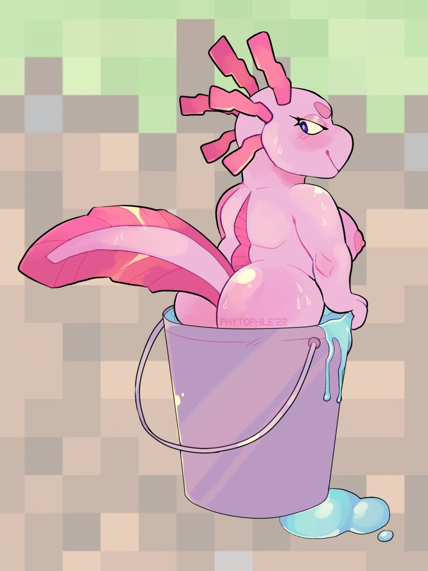 anthro ass axolotl axolotl_(minecraft) breast breasts chubby fat furry minecraft thick_thighs wet