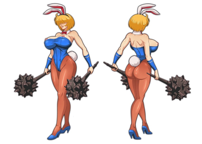 alternate_version_available ass back_view big_ass big_breasts blonde_hair bowtie bunny_costume bunny_ears bunny_girl bunny_suit bunnygirl bunnysuit cleavage collar covered_eyes exposed_nipples fake_rabbit_ears fake_rabbit_tail female female_only final_fuck front_view high_heels large_ass large_breasts mace rabbit_ears rabbit_ellie_(final_fuck) rabbit_tail sano-br short_hair shoulders sleeves thighs tight_clothing tights white_background