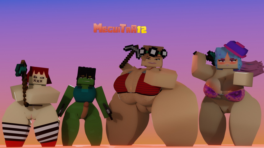 1futa 3d 3girls b.iris_(mega12) bra brasil cerena_(mega12) cores_(mega12) livia_(mega12) mega12 mine-imator minecraft no_panties outside semi_nuas tagme zombie_futa_(minecraft)