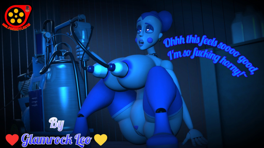 3d 3d_(artwork) 3d_model animatronic ballerina ballora ballora_(fnafsl) ballora_(spiderjunior10) big_breasts blue_fur dialogue english_text exposed_pussy five_nights_at_freddy's five_nights_at_freddy's:_sister_location fnaf freddyleo giant_breasts heart-shaped_pupils lactation leggings leggings_only looking_pleasured milking milking_breasts milking_machine naked scottgames sfm sister_location spiderjunior10 stockings text white_skin