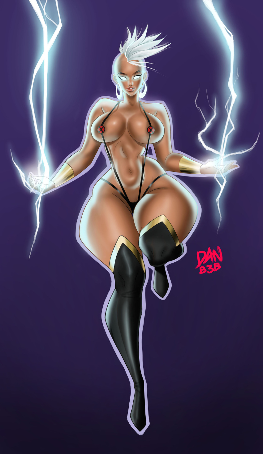 african african_female areolae ass b3b big_breasts breasts dark-skinned_female dark_skin female female_focus female_only long_hair makeup marvel marvel_comics mohawk mohawk_(hairstyle) nipples ororo_munroe pinup pinup_pose skimpy skimpy_clothes sling_bikini storm_(x-men) tagme white_hair x-men