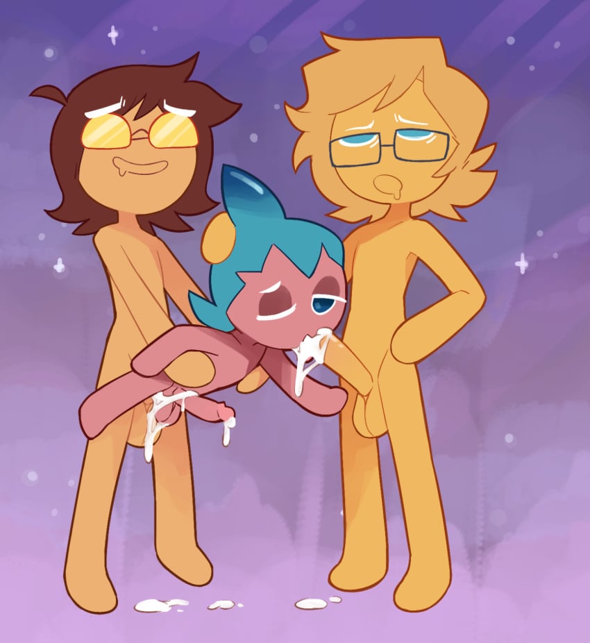3boys anal anal_penetration anal_sex balls big_penis blonde_hair blue_eyes blue_hair brown_hair completely_nude cookie_run cum cum_in_ass cum_in_mouth cum_inside cum_while_penetrated dark-skinned_male dark_skin drooling erection eyewear fellatio forced gay glasses hair hand_on_head hand_on_hip held_up holding_partner larger_male lifting lifting_person long_penis male male_only miscon mmm_threesome nude oc one_eye_closed opaque_glasses open_mouth oral oral_penetration oral_sex original_character original_characters penis purple_background questionable_consent short_hair size_difference smaller_male smile sorbet_shark_cookie spitroast standing standing_sex tagme tan_body tan_skin threesome tongue tongue_out trio