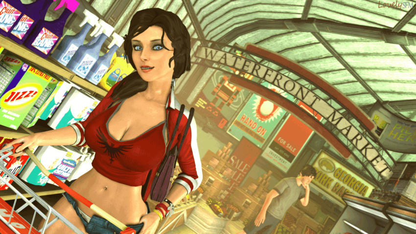 1boy 1girls 3d animated areolae ass ass_grab athletic athletic_female bare_midriff big_breasts bioshock bioshock_infinite blue_eyes bracelet breast_sucking breasts breasts_out brown_hair bubble_butt busty cleavage crop_top daisy_dukes elizabeth_comstock exhibitionism female fondling hourglass_figure large_breasts long_hair lovelysfm male navel nipples onlooker ponytail public public_exposure public_nudity public_use short_shorts skimpy skimpy_clothes sleeves_rolled_up sucking sweater tagme wide_hips