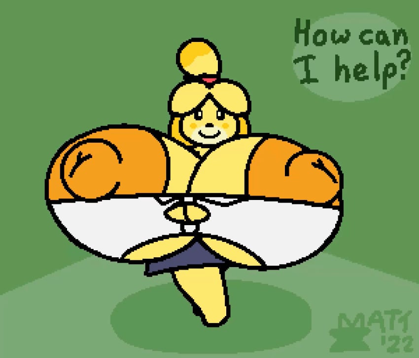 1girls 2d animal_crossing animated anthro bouncing_breasts furry huge_breasts hyper hyper_breasts isabelle_(animal_crossing) massive_breasts mattthetooncat nintendo office_lady