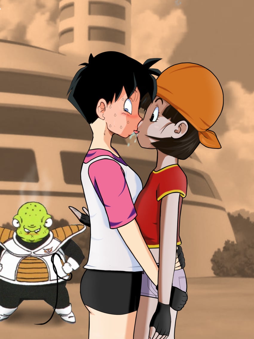 abused dragon_ball dragon_ball_gt dragon_ball_z guldo incest kissing mother_and_daughter pan_(dragon_ball) saliva shorts shounen_jump threatened threatening time_stop videl whip yuri