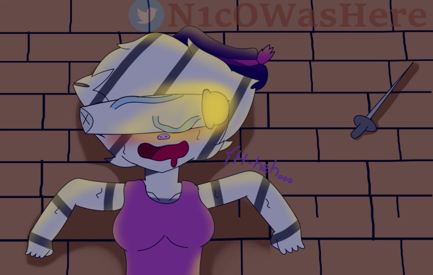 defeated dick_on_face drooling enjoying floor glowing_penis hat nicowashere on_ground penis_on_face piggy_(game) purple_shirt roblox roblox_game sweat tagme zizzy_(piggy)