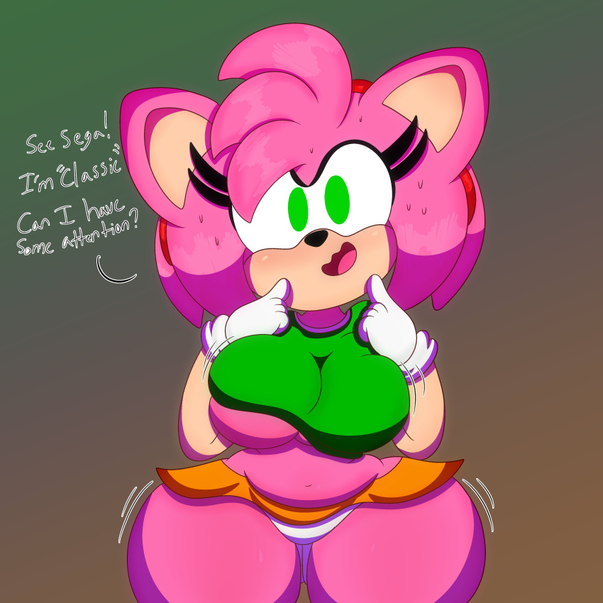 1:1 2020 3barts 4k absurd_res accessory alternate_costume amy_rose anthro ass belly big_breasts blush bodily_fluids bottomwear breast_jiggle breast_squish breasts busty child_bearing_hips classic_amy_rose classic_sonic_(universe) clothed clothing crop_top curvaceous curvy curvy_body curvy_female curvy_figure dialogue digital_drawing_(artwork) digital_media_(artwork) english_text eulipotyphlan eyelashes female fingers fur furry gloves green_eyes hair hair_accessory hairband handwear headband hedgehog hi_res hourglass_figure huge_breasts jiggling large_breasts looking_at_viewer mammal midriff miniskirt motion_lines multicolored_body multicolored_fur navel panties pink_body pink_fur pink_hair sega shirt simple_background skimpy skimpy_clothes skirt slightly_chubby slim_waist small_waist smile solo sonic_(series) sonic_the_hedgehog_(series) squish standing sweat tan_body tan_fur text thick_thighs thigh_jiggle tongue topwear two_tone_body two_tone_fur under_boob underwear video_games voluptuous wide_hips