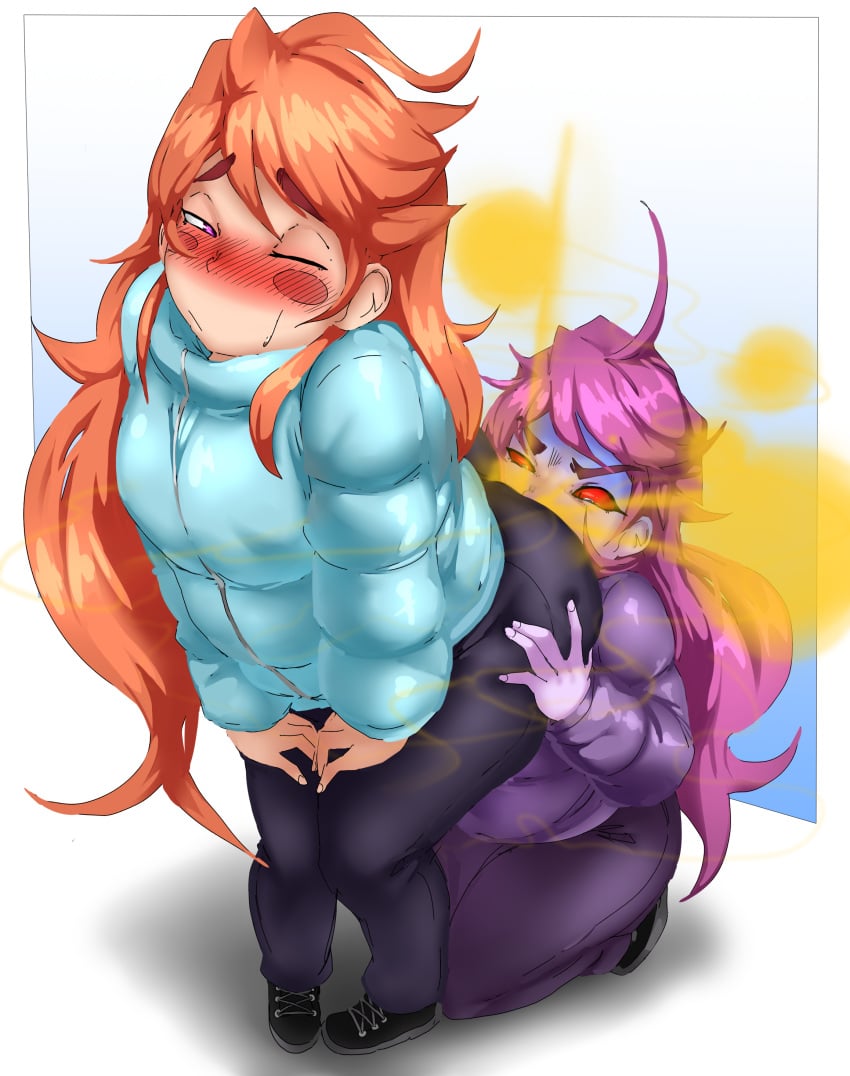 2girls ass_grab badeline big_ass big_butt blush celeste_(game) face_in_ass fart fart_cloud fart_fetish farting farting_in_face female female_only lazei madeline_(celeste) multiple_girls one_eye_closed pink_eyes purple_hair red_eyes red_hair tears yuri